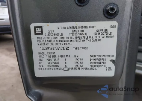 2006 Chevrolet Silverado 1500 Lt1 z USA, uszkodzony, nr VIN 1GCEK19T76E163792